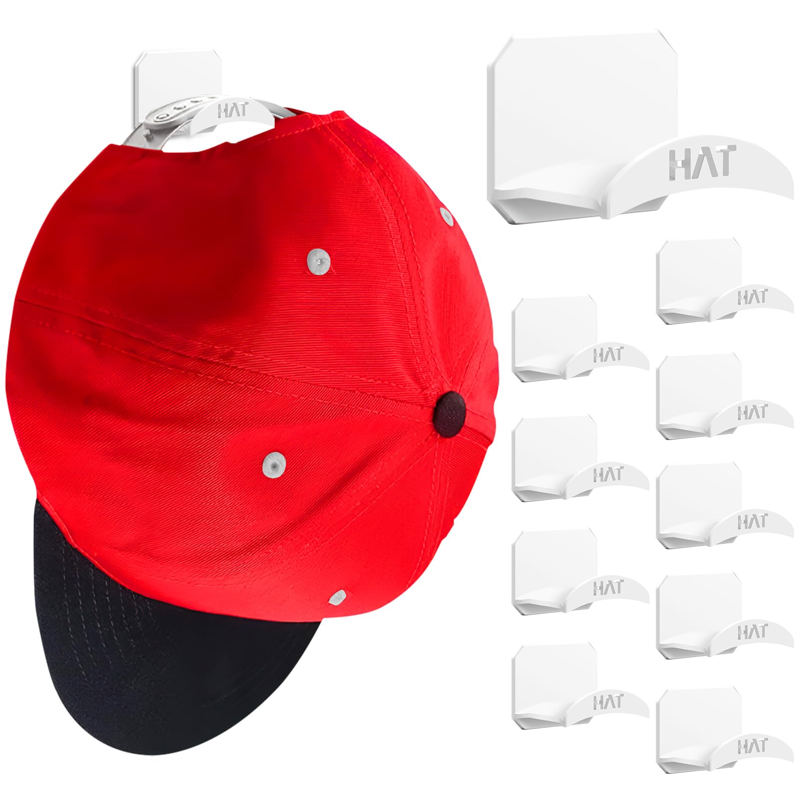 joyliveCY 10 Pack Hat Racks for Baseball Caps, Fashion Self-Adhesive Hat Hooks for Boys Girls Room Decor, Hat Hanger for Boys Ro